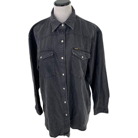 Wrangler Denim Shirt Womens S Long Sleeve Pearl Snap Chest Pocket Button Up NWT - Picture 6 of 16